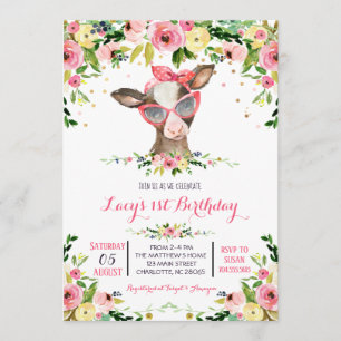 girl farm cow birthday invitation