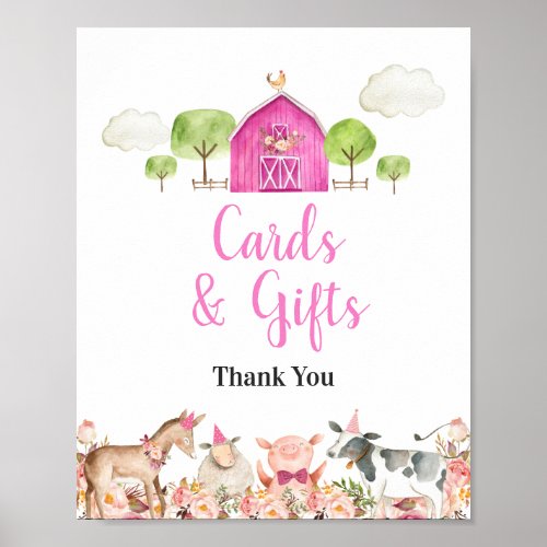 Girl Farm House Animals Barnyard Cards  Gifts Poster