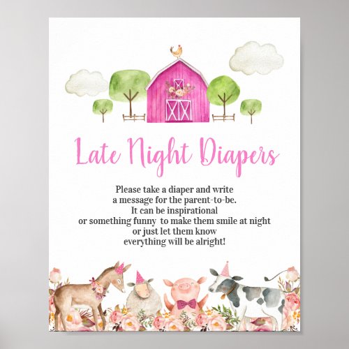 Girl Farm House Animals Barnyard Late Night Diaper Poster
