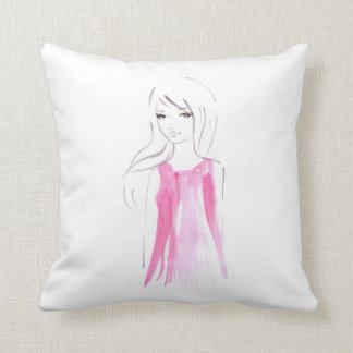 Girl Fashion Sketch Decorative Pillow
