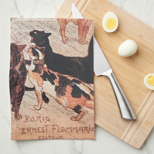 Girl Feeding Cats Vintage Steinlen Poster Kitchen Towel (Quarter Fold)