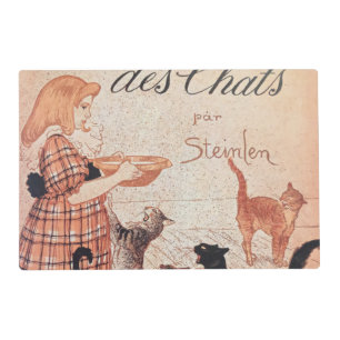 Girl Feeding Cats Vintage Steinlen Poster Placemat