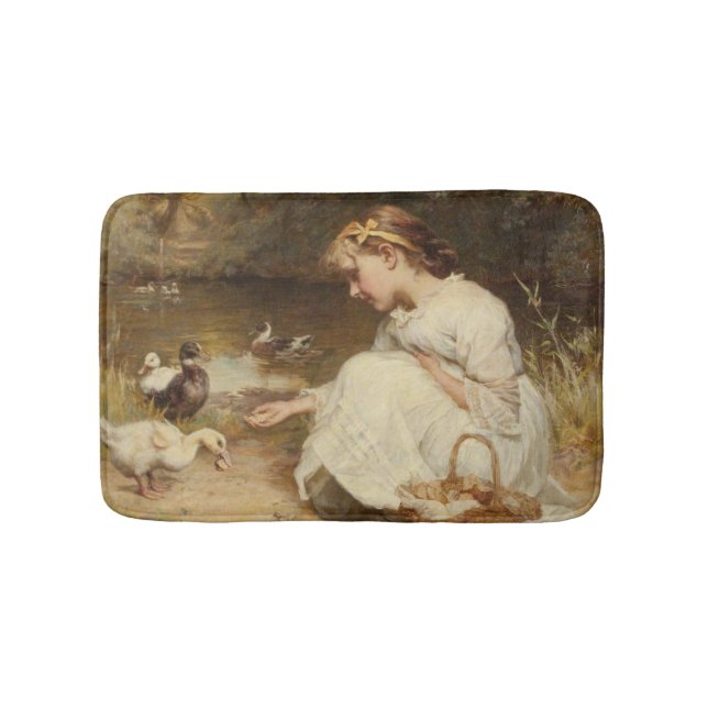 Girl Feeding Ducks (by Frederick Morgan) Bath Mat (Front)