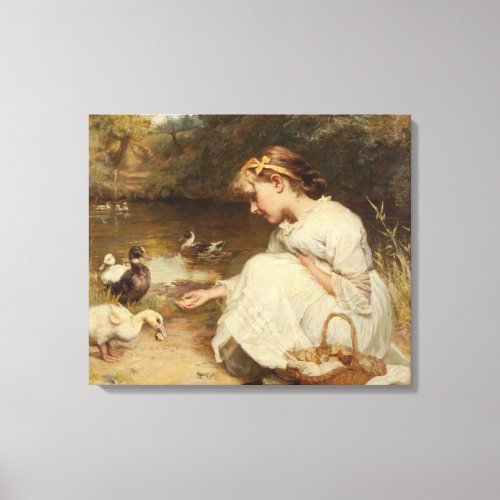 Girl Feeding Ducks by Frederick Morgan Canvas Print