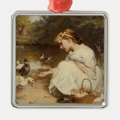 Girl Feeding Ducks by Frederick Morgan Metal Ornament