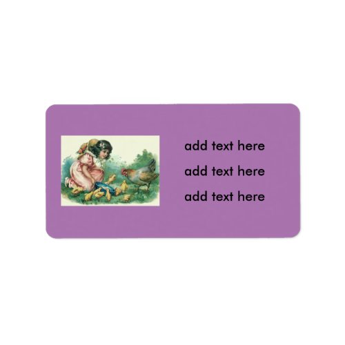 Girl Feeding Easter Chick Hen Label