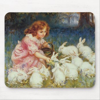 Girl Feeding Rabbits Mouse Pad by Cardgallery at Zazzle