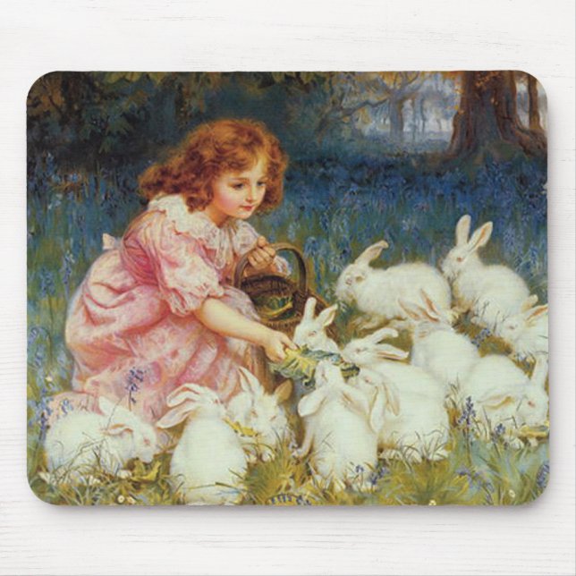 Girl feeding Rabbits Mouse Pad (Front)