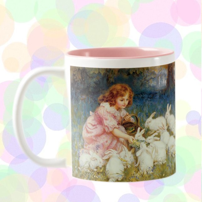 Girl feeding Rabbits Two-Tone Coffee Mug (Creator Uploaded)