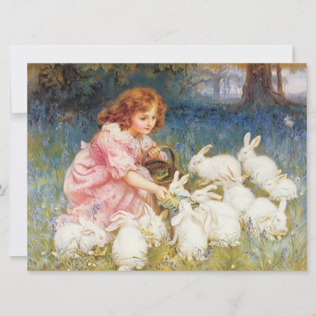 Girl Feeding the Rabbits (by Frederick Morgan) Card (Front)