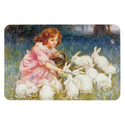 Girl Feeding the Rabbits by Frederick Morgan Magnet