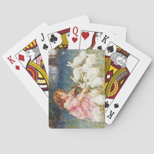 Girl Feeding the Rabbits (by Frederick Morgan) Poker Cards (Back)