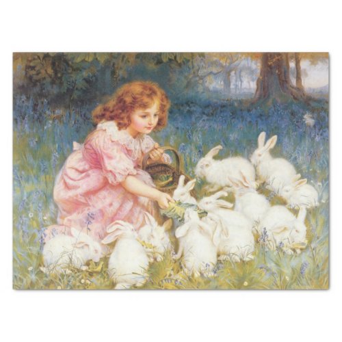 Girl Feeding the Rabbits by Frederick Morgan Tissue Paper