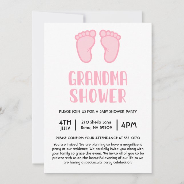 Girl Feet First Time Grandma Baby Shower Invitation (Front)
