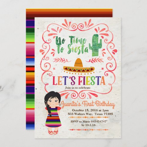 Girl Fiesta 1st Birthday Invitation