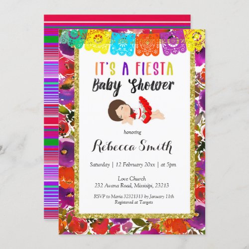 Girl Fiesta Baby Shower Festive Invitation card