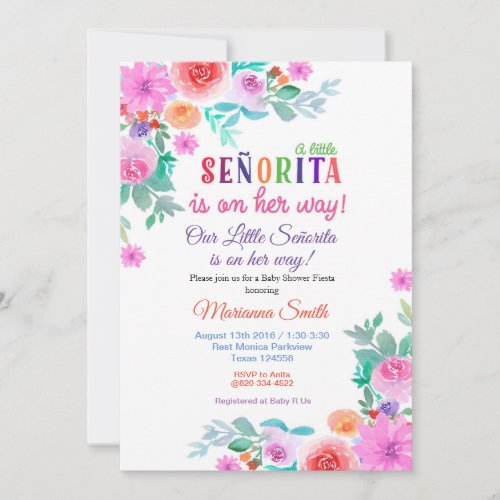 Girl Fiesta Baby shower invitation Floral party