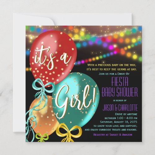 Girl Fiesta Balloon Baby Shower Invitation