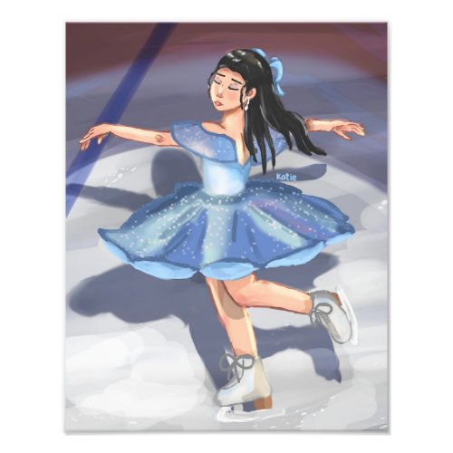 Girl Figure Skater Handdrawn Digital Art Photo Print