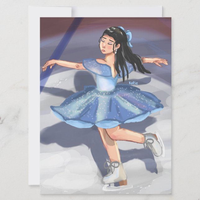 Girl Figure Skater Handdrawn Digital Art Post Card (Front)