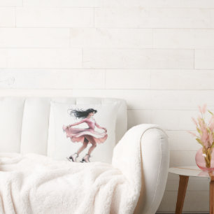 Girl Figure Skater With Pink Ice Skates Throw Pillow