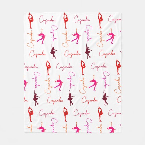 Girl Figure Skating Ice Skating Name All Over  Fleece Blanket