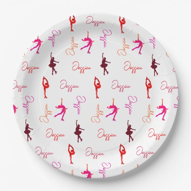Girl Figure Skating Ice Skating Name All Over  Paper Plates (Front)