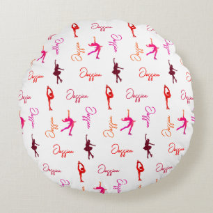 Girl Figure Skating Ice Skating Name All Over Round Pillow