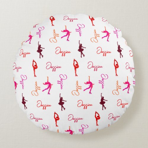 Girl Figure Skating Ice Skating Name All Over  Round Pillow