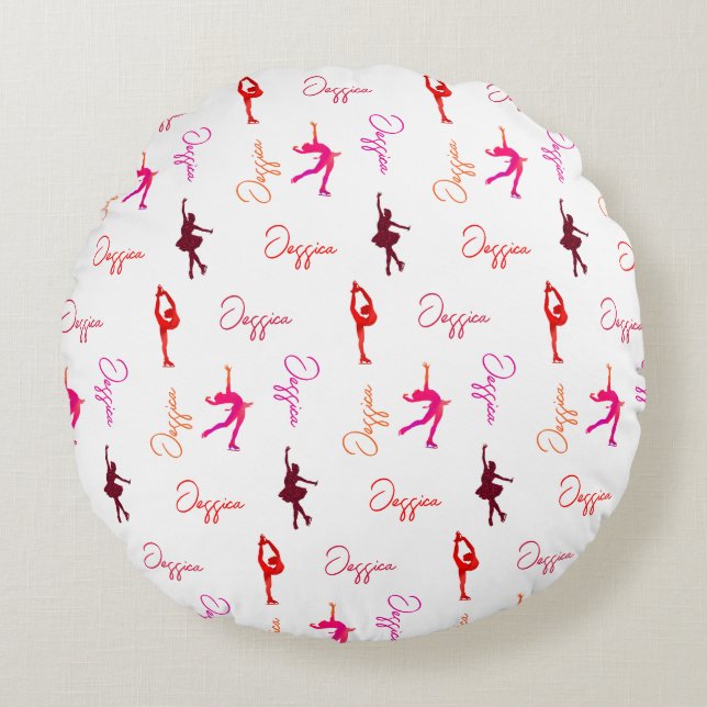 Girl Figure Skating Ice Skating Name All Over  Round Pillow (Front)