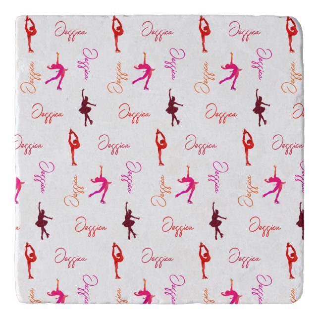 Girl Figure Skating Ice Skating Name All Over  Trivet (Front)