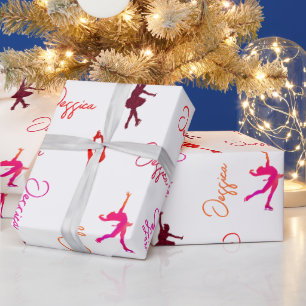 Girl Figure Skating Ice Skating Name All Over Wrapping Paper