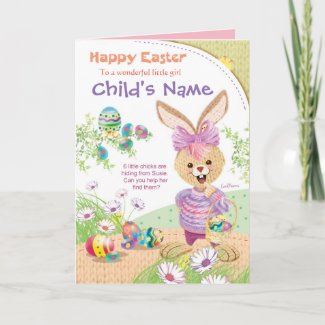 Girl. Find Easter Chicks, Activity Holiday Card