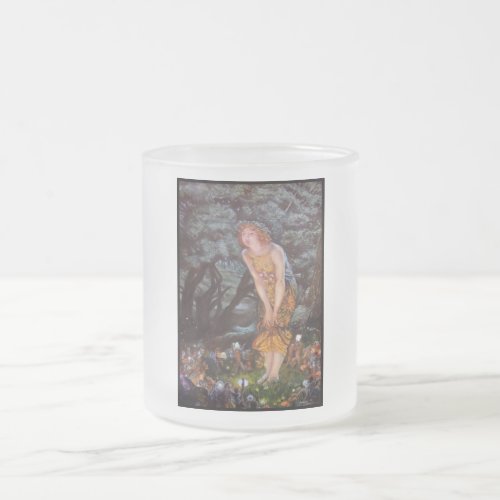 Girl Finds Fairies Magic Glow at Night in Woods Frosted Glass Coffee Mug