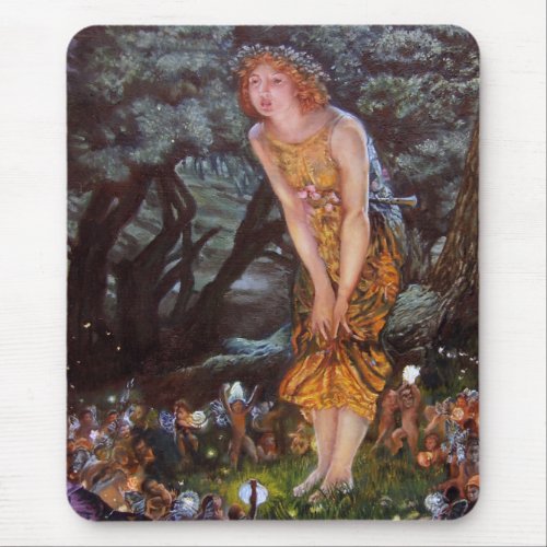 Girl Finds Fairies Magic Glow at Night in Woods Mouse Pad