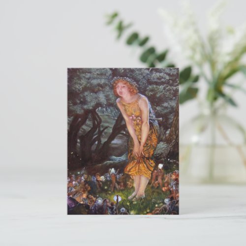 Girl Finds Fairies Magic Glow at Night in Woods Postcard