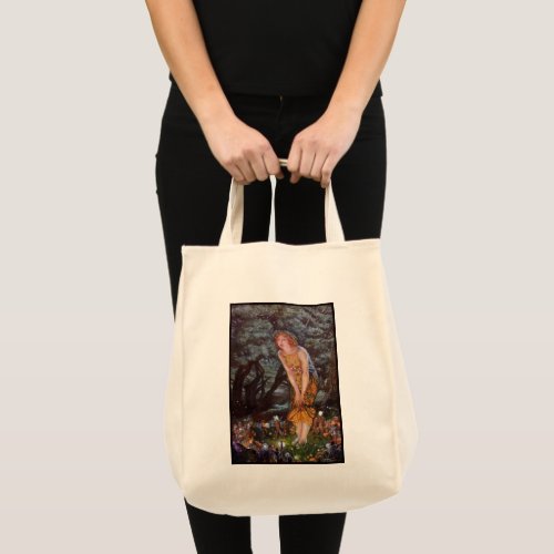 Girl Finds Fairies Magic Glow at Night in Woods To Tote Bag