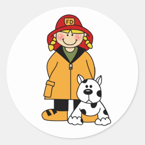 Girl Firefighter with Dalmation Classic Round Sticker