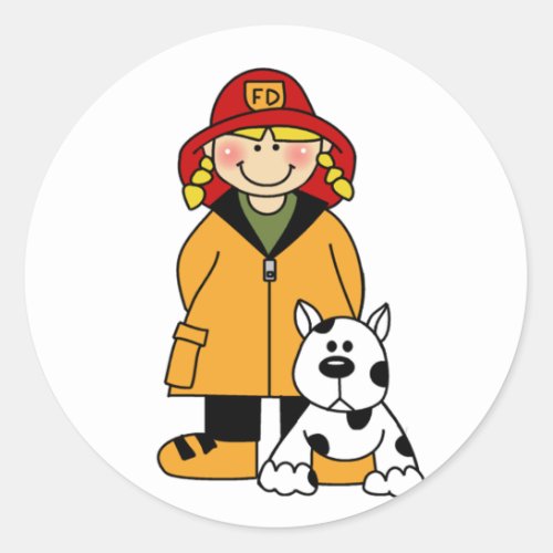 Girl Firefighter With Dalmation Tshirts and Gifts Classic Round Sticker