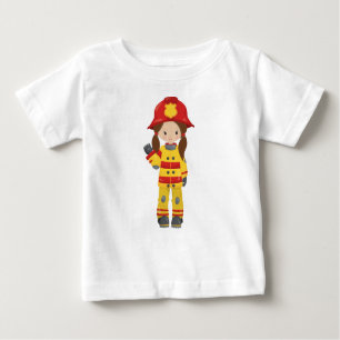 Girl Fireman, Female Firefighter, Brown Hair Baby T-Shirt