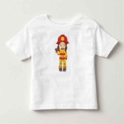 Girl Fireman Female Firefighter Brown Hair Toddler T_shirt