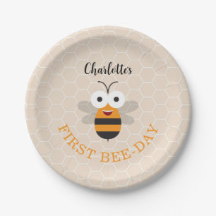 Girl First Birthday 1st Bee-Day Cute Honeybee Paper Plates