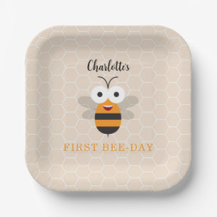 Girl First Birthday 1st Bee-Day Cute Honeybee Paper Plates
