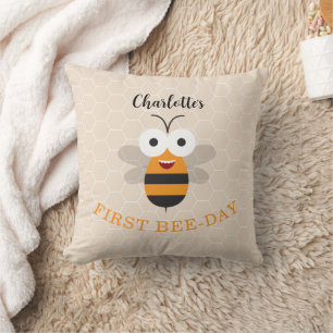 Girl First Birthday 1st Bee-Day Cute Honeybee Throw Pillow