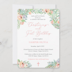 Girl First Birthday and Christening Spring time Invitation