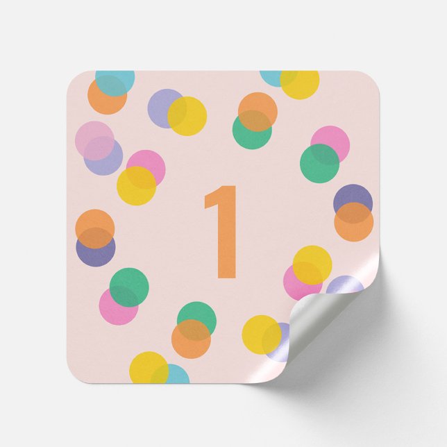 Girl First Birthday Colorful Confetti Square Sticker (Creator Uploaded)