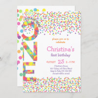 Girl First Birthday Confetti Rainbow Colorful Cute