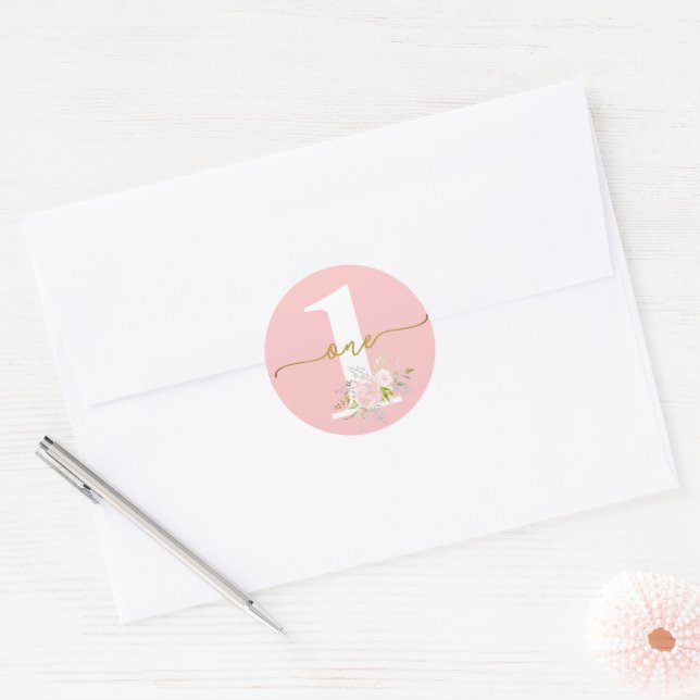 Girl First Birthday Little Miss ONEderful Pink  Classic Round Sticker (Envelope)