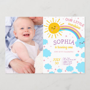 Girl First Birthday Photo Little Sunshine Picture Invitation