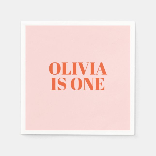 Girl First Birthday Pink and Red Typography Napkins (Front)